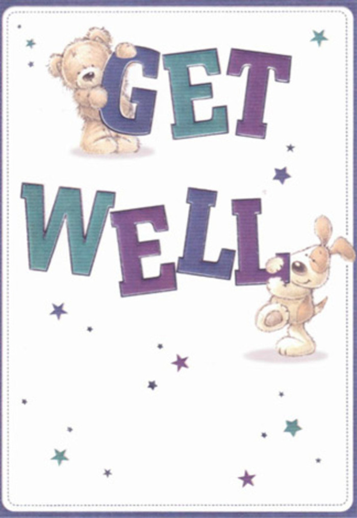 Celebrating gentle encouragement through art, this illustrated get well card draws you in with a comforting scene reminiscent of moments shared around Lee's village green. A friendly teddy bear and a joyful puppy, rendered in softly textured watercolours, lift and balance the bold words 'Get Well', their playful energy spilling into the surrounding field of shimmering stars. Each letter stands confident in a wash of rich violet and aqua, grounding the design in positivity much like the rooted blooms in a local Lee bouquet. The tactile suggestion of soft bear fur and floppy puppy ears is so vivid that you might imagine reaching out to feel their warmth, echoing the hands-on care of a florist delicately arranging petals. The bright, airy backdrop lets every detail breathe, while the glints of silver and lavender stars carry your eye through the gentle flow of the card. Paired with fresh flowers, this card becomes more than a greeting-it's a radiance of hope and kindness, ready to lift a loved one's spirits across the Lee community.